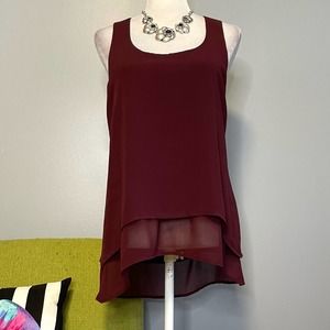 White House Black Market WHBM Maroon Red Chiffon Layered Blouse Top XS